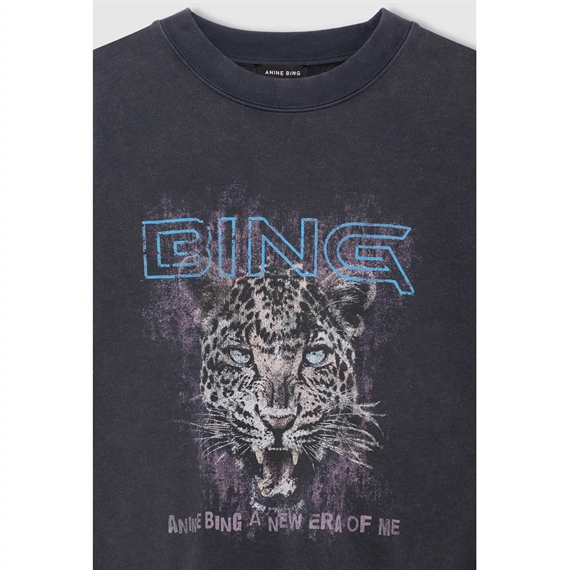 Anine Bing Miles Leopard Muse Sweatshirt, Washed Black